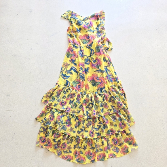 MISA Los Angeles Women's Yellow Floral Self Tie Ilune Wrap Dress Size Small - Picture 3 of 7